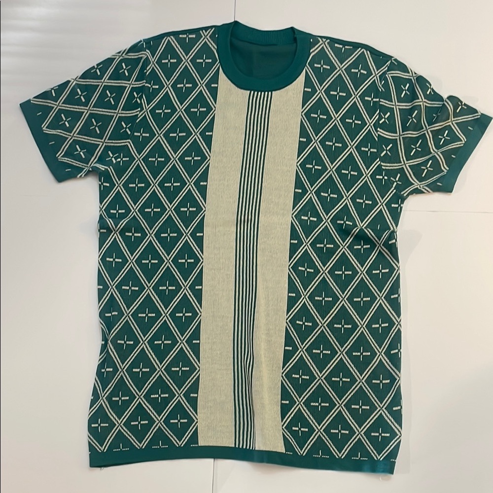 Geometric Patterned Green and Cream Men's Shirt